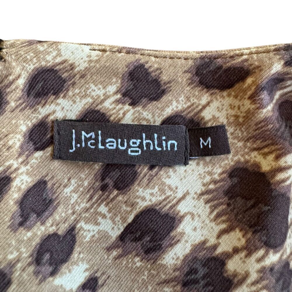J.McLaughlin Womens Sheath Dress Brown Animal Print 3/4 Sleeve Stretch Zip M - Picture 8 of 9